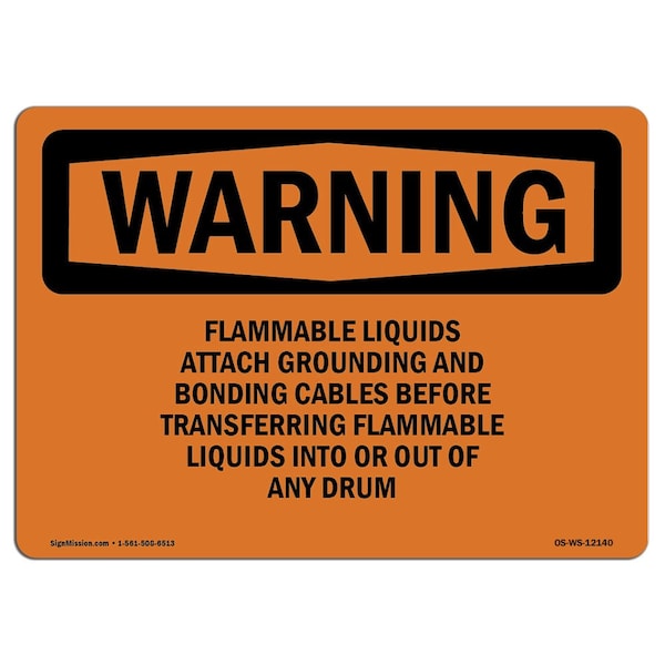 OSHA Warning Sign, 18" Height, 24" Width, Flammable Liquids Attach Grounding And Bonding, Landscape